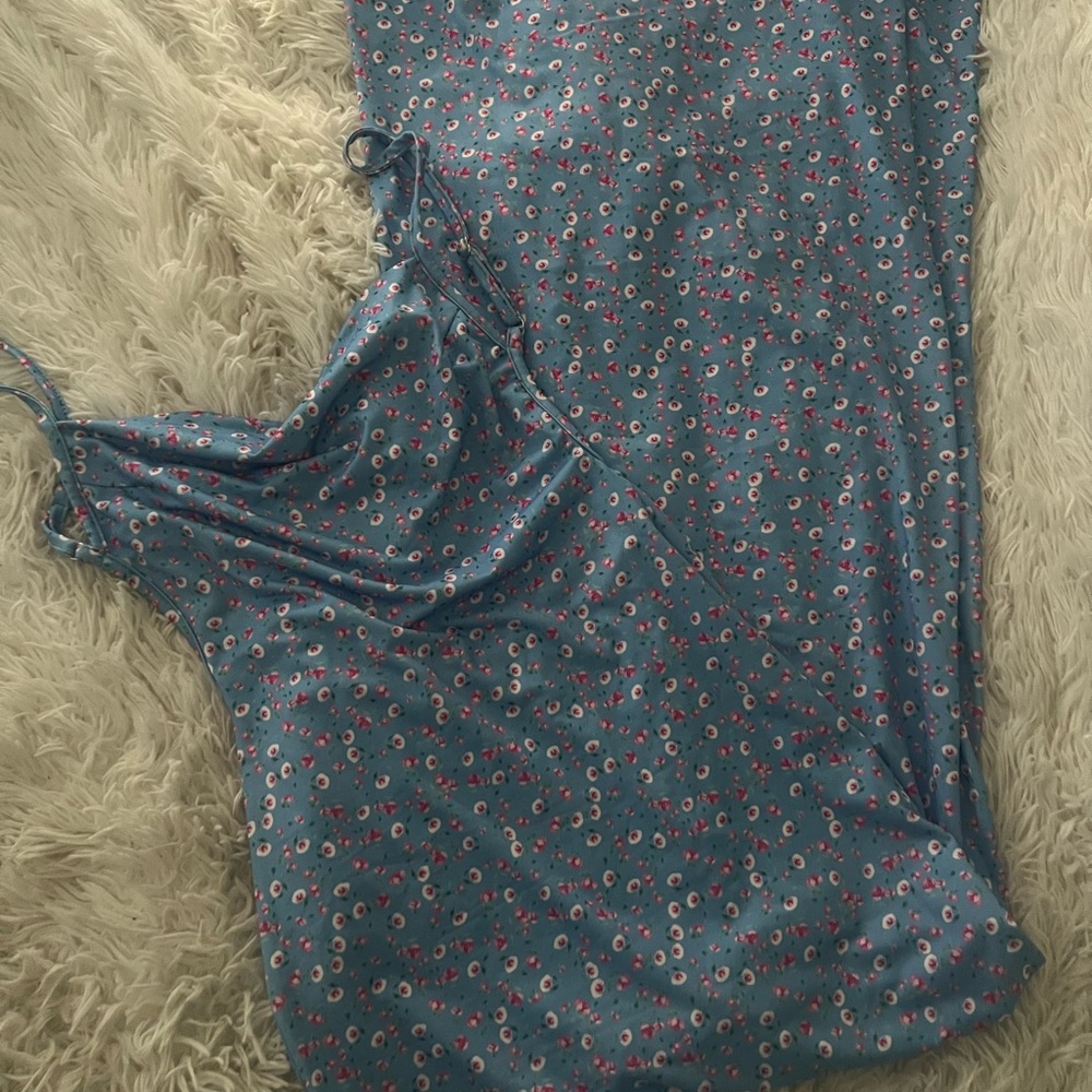 Blue Floral Spaghetti Strap Dress